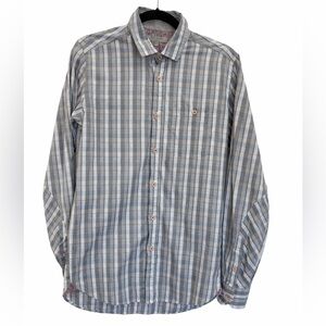 Ted Baker London Long-Sleeve Button-Up Shirt Plaid Grey Size 2 (Small) MSRP $160